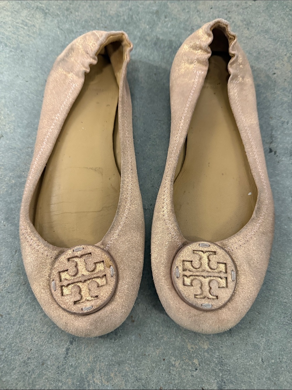 Tory Burch Metallic Blush Pink Logo Ballet Flats